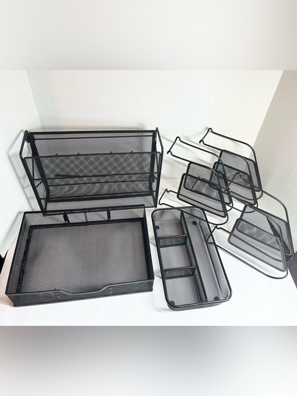 Black Mesh/Metal Desk Organizer Set - Home/Office Storage (6 Pieces) Excellent